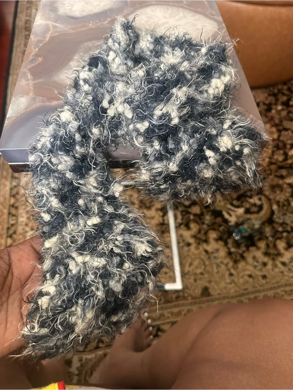Crochet Decorative Throw Scarf - Black & White